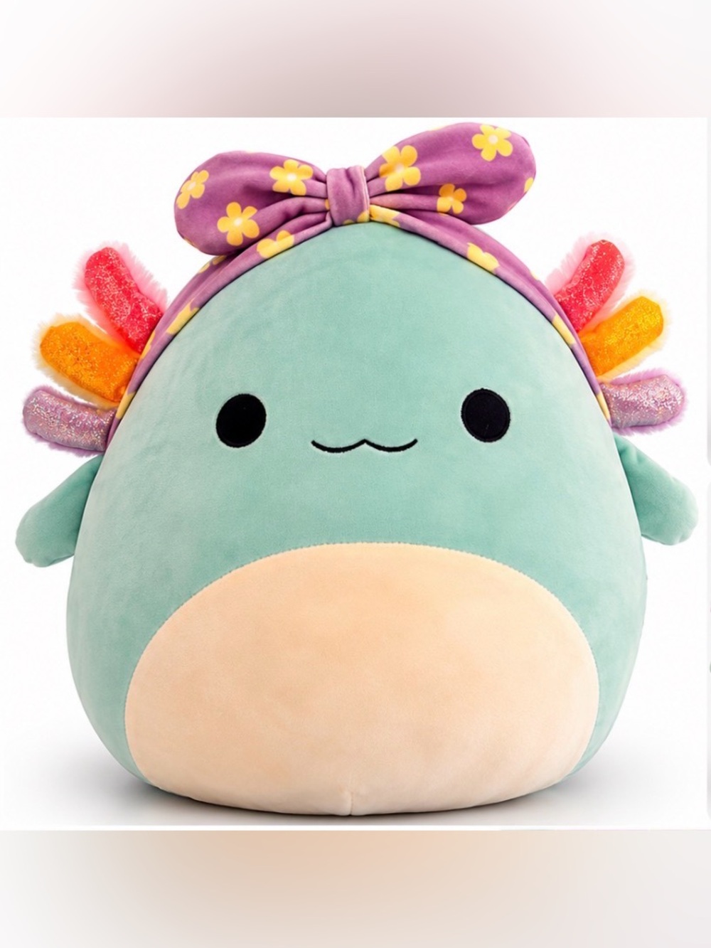 Squishmallows Axolotl Plush - Mint Body with Peach Belly and Purple Floral Bow